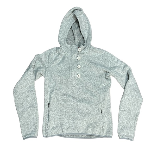 The North Face Tops - The North Face Crescent hooded 1/4 zip button gray fleece zip pocket pullover M